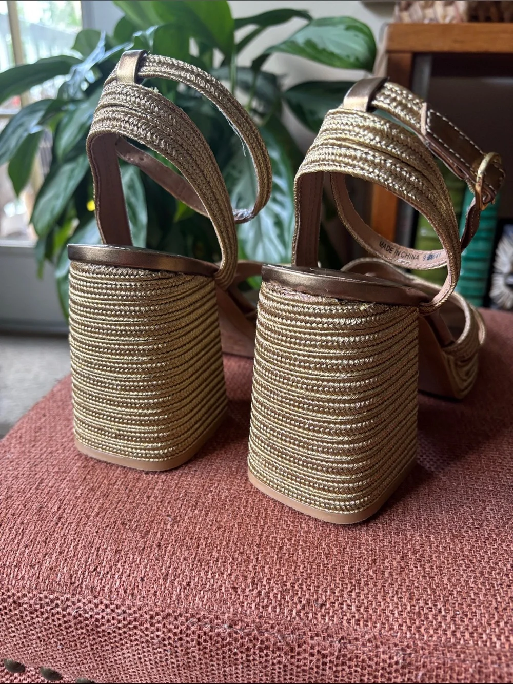 Crown Vintage Metallic Gold Braided Platform Sandals